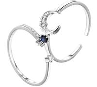 Yardwe Anillos Ajustables para Mujer 2 Piezas, Anillo Abierto Piedra Azul y Luna Brillante, Joyería de Moda para Uso Diario y Fiestas, Accesorios Creativos Apilables