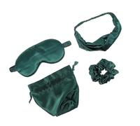 Yardwe Antifaz de Sueño de Seda con Banda Elástica Coletero y Bolsa de Almacenaje para Dormir Cómodo y Proteger la Piel y Respetuoso Cabello Color Verde Oscuro