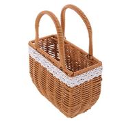 Yardwe Bolso Cesta de Mano Tejido a Mano Asas de Mimbre Bolso Tote Pequeño de Paja Adorno de Cuerda Blanca para Obsequio Bodas Cesta Picnic Elegante