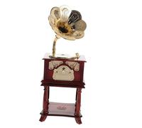 Yardwe Caja Música Vintage Gramófono Tallado Artesanal Mini Portátil con Diseño Intrincado para Decoración Mesa