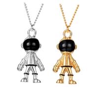 Yardwe Collar de Astronauta de Aleación para Hombre y Mujer Diseño Hip Hop Collar Pequeño Divertido Set 2 Piezas Dorado y Plateado Cadena para Suéter de Invierno Joyería Unisex