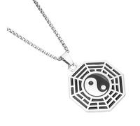 Yardwe Collar Largo Colgante de Yin Yang Tai Chi Collar de Suéter para Mujer y Hombre Accesorio de Moda Unisex de Acero Inoxidable Joyería Casual para Uso Diario