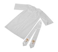 Yardwe Conjunto de Túnica y Estola de Sacerdote para Hombre en Poliéster Blanco, Disfraz Religioso Tradicional para Eventos de Cosplay y Fiestas de Iglesia