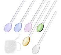 Yardwe Cucharas de Vidrio Largo para Café, Té y Postres, 6 Piezas, Mango Largo, Fáciles de Limpiar y Resistentes al Calor para Cocina y Hornear Varios estilos