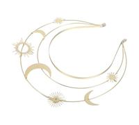 Yardwe Diadema Griega Dorada de Tres Capas Estrellas y Luna Accesorio Cabeza para Fiesta de Cumpleaños y Boda Tiara Hecha a Mano para Disfraz de Princesa y Graduación