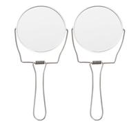 Yardwe Espejo de Mano Plegable de Doble Cara Portátil 2 Piezas | Aluminio, Acero Inoxidable y Vidrio, Asa Ajustable 360°, Funda Exterior, Plata