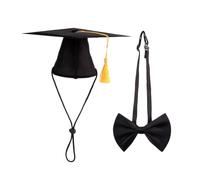 Yardwe Gorro de Doctorado y Pajarita para Mascotas Disfraz Reutilizable con Brillo Negro para Cumpleaños y Fiestas de Perros y Gatos Accesorio Cómodo