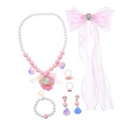 Yardwe Incluye Collar de Conchas Pulsera de Perlas Pendientes Anillo y Clips de Lazo Accesorios Seguros y para Fiestas de Cumpleaños Disfraces