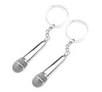 Yardwe Llavero Metálico para Bolso Colgante de Micrófono Plateado 2 Piezas Adorno Creativo para Llaves y Decoración de Bolsos Festivales y Eventos