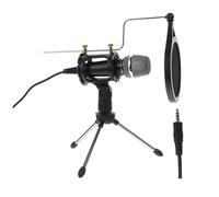 Yardwe Micrófono De Condensador con Trípode y Filtro Antiviento, Kit Completo para Grabación y Transmisión Computadora y Móvil, Color Negro Modelo X-1s