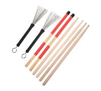 Yardwe Palillos De Batería Con Cepillo De Alambre Para Conjunto Práctico De Baquetas Con Bolsa De Roja Para Jazz y Batería Regalo Para Bateristas Principiantes y Profesionales