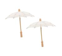 Yardwe Paraguas de Boda de Encaje Bordado Sombrilla Nupcial de Algodón y Madera Tamaño 15 CM de Radio Color Beige Crema Set de 2 Unidades para Fotos y Decoración Vintage de Novia