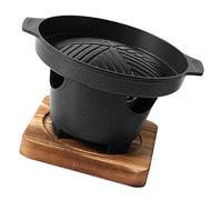 Yardwe Parrilla de carbón portátil con alfombrilla de madera coreana para barbacoa, mini estufa, parrilla sin humo, parrilla antiadherente para parrilla, camping, senderismo