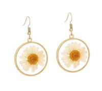 Yardwe Pendientes de Flores Secas Naturales Girasol Redondos Colgantes Mujer Moda Casual Delicados para Diario Fiesta