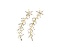 Yardwe Pendientes Llamativos con Motivo de Flores y Cristales Completos Oro Dorado, Pendientes Tipo Ear Cuff de Metal Ligero para Mujer, Joyería de Moda para Bodas y Fiestas, Diseño