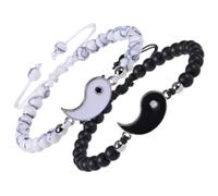 Yardwe Pulseras Juego Yin Yang Tai Chi Pulseras de Relación Hechas a Mano Piedras Mate Juego de 1 Par para Novios y Novias Obsequio Adecuado para Aniversario y Uso Diario