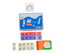Yardwe Puzzle Alfabético Infantil con Cubos Tarjetas de Palabras para Desarrollo de Ortografía y Reconocimiento de Letras de Caja Metálica