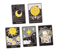 Yardwe Set de 5 Broches de Esmalte para Ropa Diseño de Tarot, Aleación Resistente y Creativo, Adecuado para Decorar Vestidos y Estilos de Vestir Únicos