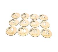 Yardwe Tarjetas De Nacimiento De Madera Huecas para Ñiño│obsequio para Recién Nacido│12 Piezas│Material Natural│Accesorios para Fotos Creativas│celebración del Primer Año│Set Completo