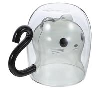 Yardwe Taza de Café Doble Capa y Asa en Forma de Gato, Vidrio de 250-300ml, Aislamiento Térmico y Fácil de Limpiar, Adecuado Hogar y Obsequio Día Madre