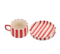 Yardwe Tazas de Cerámica Diseño a Rayas Únicas para Café y Té, Juego de 1 Set Platillo, Fácil de Limpiar y Especialmente Diseñadas para Decoración Latte en Oficina y Tarde