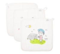 Yardwe Toallitas para Bebés 3 Piezas de Algodón 30X30 CM Toalla Cuadrada Infantil Absorbente para Saliva y Manos Paño Multiusos Estampado de Fútbol Ñiño y Corazón para Uso Diario