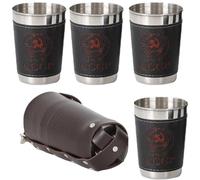 Yardwe Vasos de de Metal con Estuche de Piel, Acero Inoxidable, para Camping, Viaje, café, té, para Tequila, Licor y Whisky