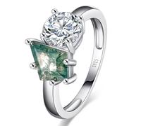 Yaresul Anillo de ágata musgo natural Toi Et Moi, anillo de promesa para ella, anillo de compromiso de plata de ley 925 con piedra doble, corte cometa, anillo de compromiso para mujer, el mejor regalo