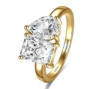 Yaresul Anillo de compromiso ajustable Toi Et Moi chapado en oro de 14 quilates para mujer, corte radiante y en forma de pera, anillo de boda falso, anillo de compromiso para ella, talla abierta 5-9