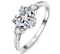 Yaresul Anillo de compromiso de plata de ley 925 con forma de corazón para ella, 2,25 quilates con piedra natal de 3 piedras con circonita cúbica, piedra natal de 12 meses, joyería romántica de