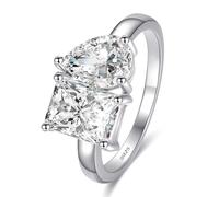 Yaresul Anillo de compromiso de plata de ley 925 Toi Et Moi de 2,75 quilates, chapado en oro blanco de 14 quilates, anillo de doble piedra de 6 x 8 mm, corte esmeralda y pera, anillo de eternidad de