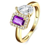 Yaresul Toi Et Moi - Anillo de compromiso de plata de ley 925 chapado en oro de 14 quilates para mujer, chapado en oro blanco, 6 x 8 mm, anillo de doble piedra con esmeralda y circonita cúbica de