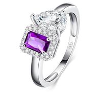 Yaresul Toi Et Moi - Anillo de compromiso de plata de ley 925 para mujer, chapado en oro blanco, anillo de doble piedra de 6 x 8 mm, con circonita cúbica de corte esmeralda y pera, ancho de 2 mm