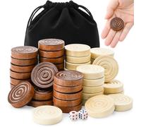 Yarlung Juego de 48 piezas de damas de madera solo con 2 dados, juego de damas de backgammon de madera de 1 1/4 pulgadas con bolsa de cordón para repuesto o piezas de repuesto