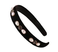 YARN & INK Diademas anchas de terciopelo negro con perlas de imitación para fiestas, estilo vintage, hecho a mano, accesorios para el pelo, estilo vintage, para mujeres, niñas, regalo (terciopelo negro)