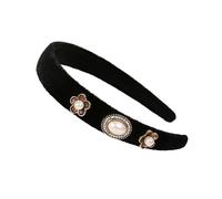 YARN & INK Diademas anchas de terciopelo negro con perlas para adolescentes y niñas, antideslizantes, accesorios para el cabello hechos a mano, regalo de Navidad para niños (flores pequeñas)