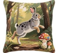 YarnAdventures animal Cross Stitch Cushion Kits,Hongos y conejos,Needlecraft Tapestry Kit Cushion Cover Craft,Hand Embroidery Cross Stitch Art for Home Decor,45x45cm