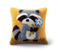 YarnAdventures Animal Kit Cojin Gancho de Pestillo Cojines,Mapache sosteniendo una flor,Funda de Cojín para Sofá,Funda de Almohada Kit de Bricolaje Bordadas,43x43cm