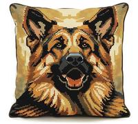 YarnAdventures Animal Perro DIY Embroidery Pillow Case 18x18in,Pastor alemán,11Ct Picture Printed Canvas Diy Kit For Adults Needlework Wall Decor,45x45cm