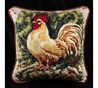 YarnAdventures animales de granja Kit de punto de cruz Funda de almohada,Gallo grande y colorido,bordado de punto de aguja,funda de cojín frontal,Decoración para el hogar,45x45cm