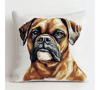 YarnAdventures Cojín De Punto De Cruz,Animal Perro Boxer,kit de cojín de tapiz,11CT Kit De Cojines Para Bordar Decoración navideña para el hogar con sofá a mano,18x18in