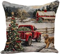 YarnAdventures Cross Stitch Cushion Kits,Camión rojo con árbol de Navidad Golden Retrievers,Needlecraft Tapestry Kit Cushion Cover Craft,Hand Embroidery Cross Stitch Art for Home Decor,45x45cm