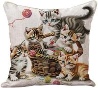 YarnAdventures Cross Stitch Cushion Kits,Gatos jugando con hilos,Needlecraft Tapestry Kit Cushion Cover Craft,Hand Embroidery Cross Stitch Art for Home Decor,45x45cm