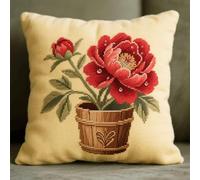 YarnAdventures Cross Stitch Cushion Kits,Hermosas flores de peonía roja,Needlecraft Tapestry Kit Cushion Cover Craft,Hand Embroidery Cross Stitch Art for Home Decor,45x45cm