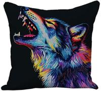 YarnAdventures Cross Stitch Cushion Kits,Lobo aullador colorido,Needlecraft Tapestry Kit Cushion Cover Craft,Hand Embroidery Cross Stitch Art for Home Decor,45x45cm