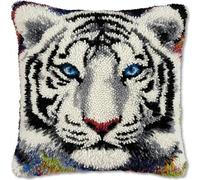 YarnAdventures Latch Hook Cushion Kit,Animal Tigre Blanco,Cross Stitch Kits for Adults DIY Pillowcase Latch Hook,Needlework Cushion Cover Sofa Decoration,43x43cm