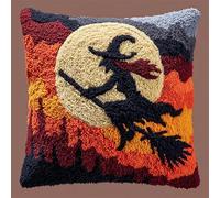 YarnAdventures Víspera de Todos los Santos Kit De Gancho De Cierre,La luna y la bruja,Kits De Gancho Pestillo DIY Decorativo Almohada Bordado De Punto De Cruz de Cojines,43x43cm