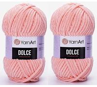 YarnArt Dolce - Ovillo de lana 100% micropoliéster, 2 unidades, 264 yardas, 2 x 100 gramos, súper voluminoso: 6 hilos de chenilla para bebé (764 salmón)