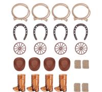 YARNOW 1 Set de Decoraciones para Fiestas del Oeste: Mini herraduras, pajares, Sombreros de Vaquero, Ruedas de carreta, Botas, Cuerda de Yute para Vaqueras y Vaqueras. Artículos de Fiesta Vintage del