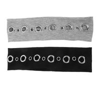 YARNOW 2 piezas Diademas Elásticas Punk Vintage con Ojales Huecos Banda Ancha de Tela Transpirable para Festivales de Música y Uso Diario Negro y Gris